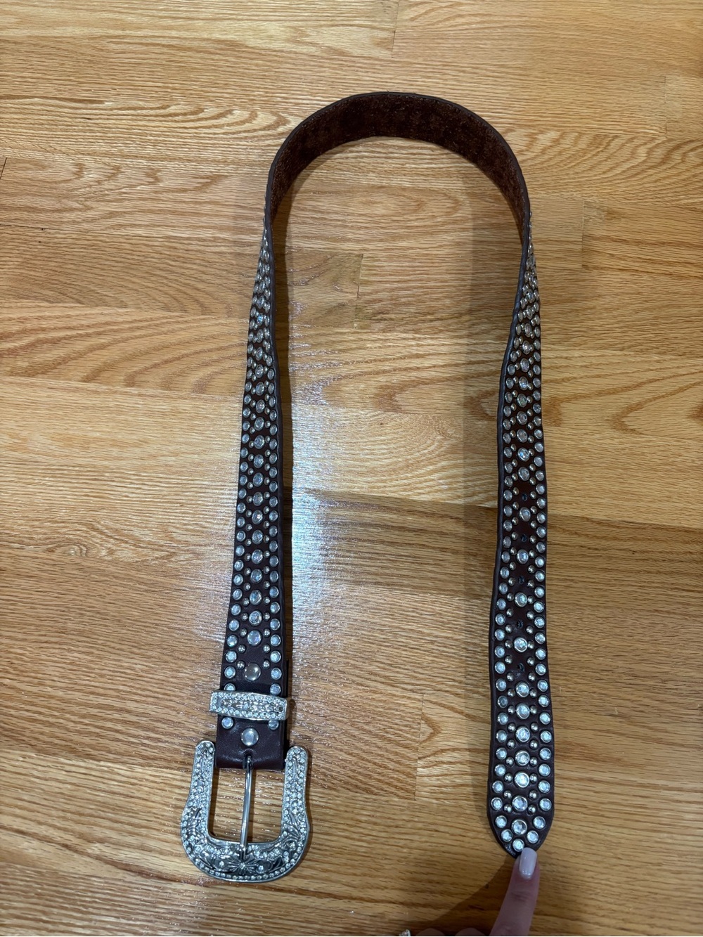 Vintage Studded Brown Leather Belt with Rhinestone Buckle - Men Accessories